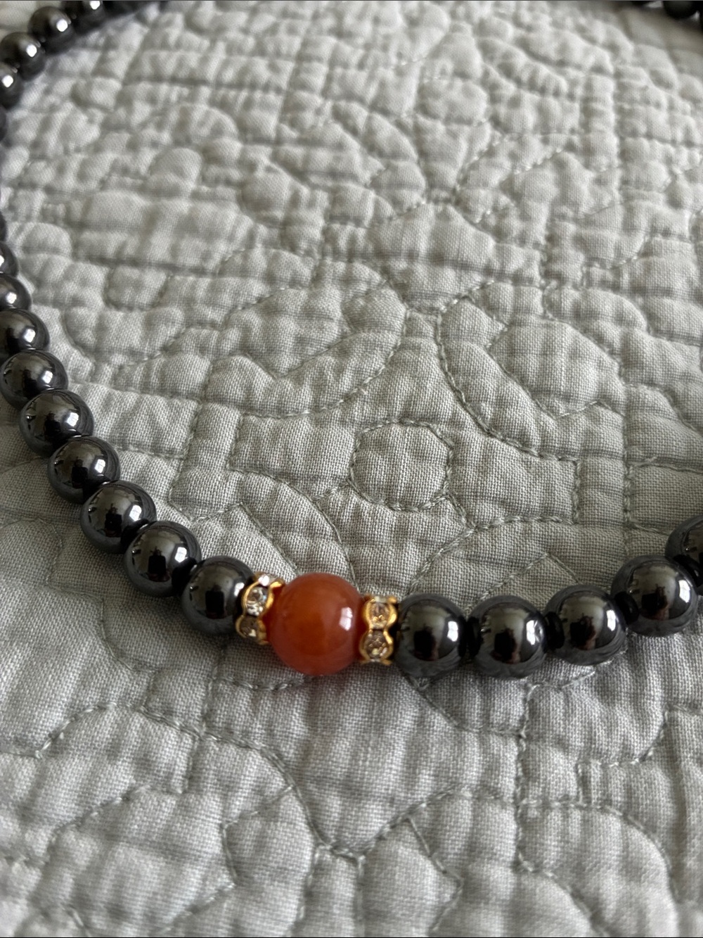 Magnetic Hematite Bead Choker Necklace Red Orange Stone Gold-Toned Crystal